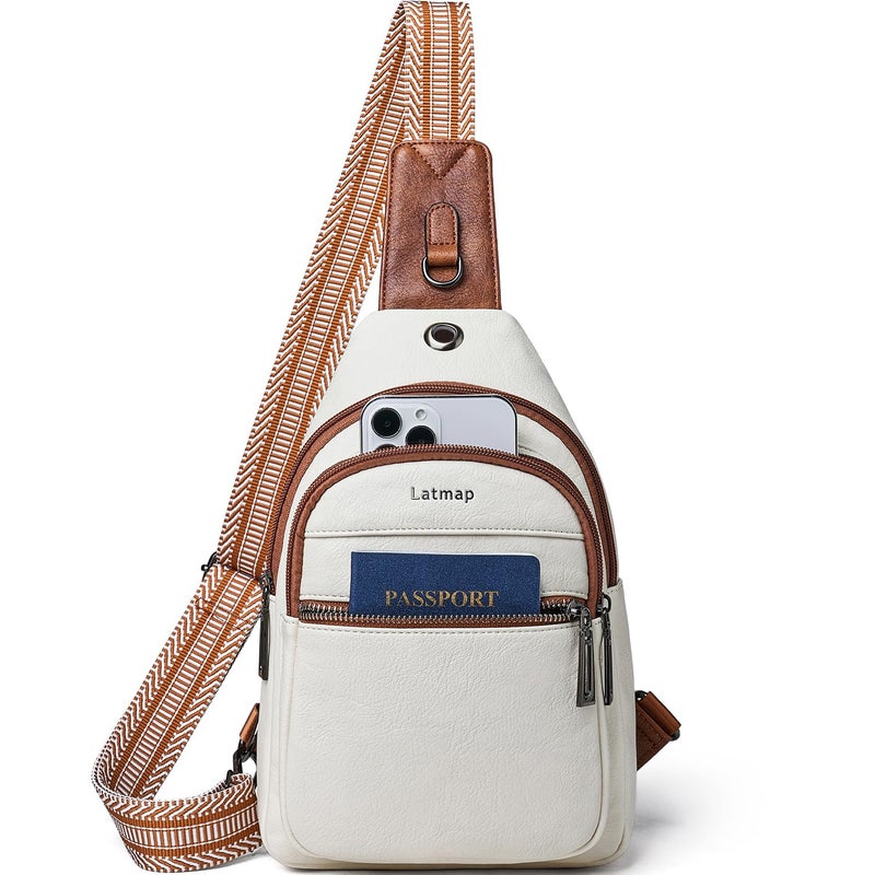 LATMAP 7L Sling Bag For Women Faux Leather Anti Theft Small Casual Daypack Backpack Fanny Pack Crossbody Chest Bags Purse Waterproof Beige Brown - Image 1