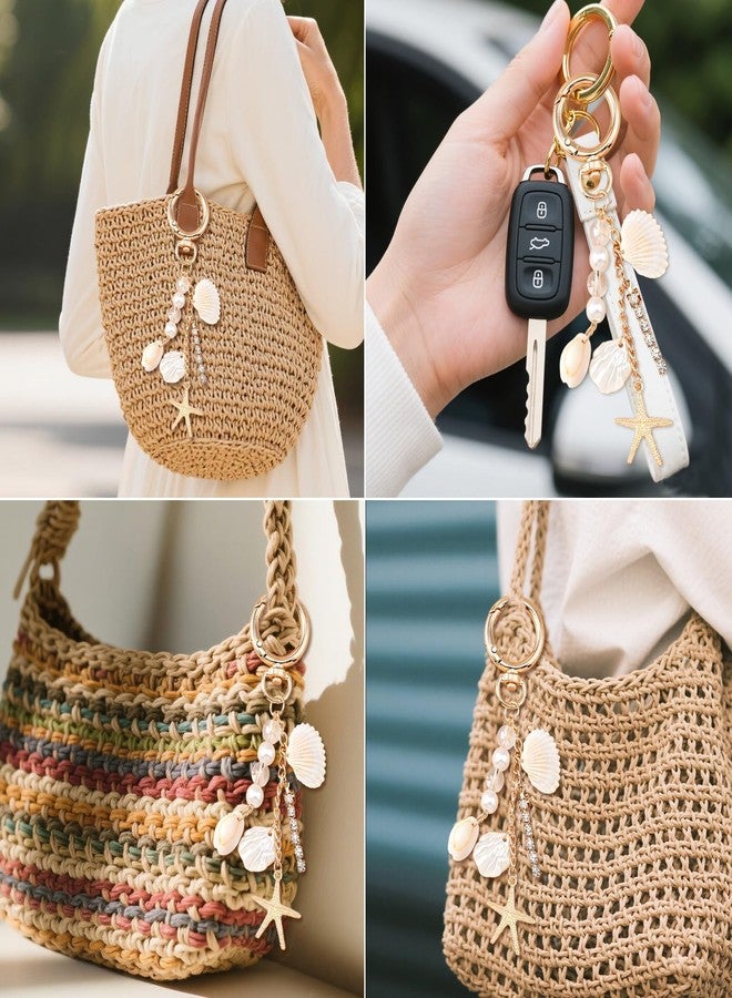 Pmeixcy Beach Keychain, Cute Starfish Pearl Seashell Bag Charms for Women, Gold Bag Charm Keychain for Tote Bags, Car Keyring, Purse Accessories, 10x5cm Multi-Color Gift Keychain Charms - Image 3