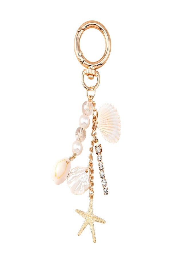 Pmeixcy Beach Keychain, Cute Starfish Pearl Seashell Bag Charms for Women, Gold Bag Charm Keychain for Tote Bags, Car Keyring, Purse Accessories, 10x5cm Multi-Color Gift Keychain Charms - Image 1