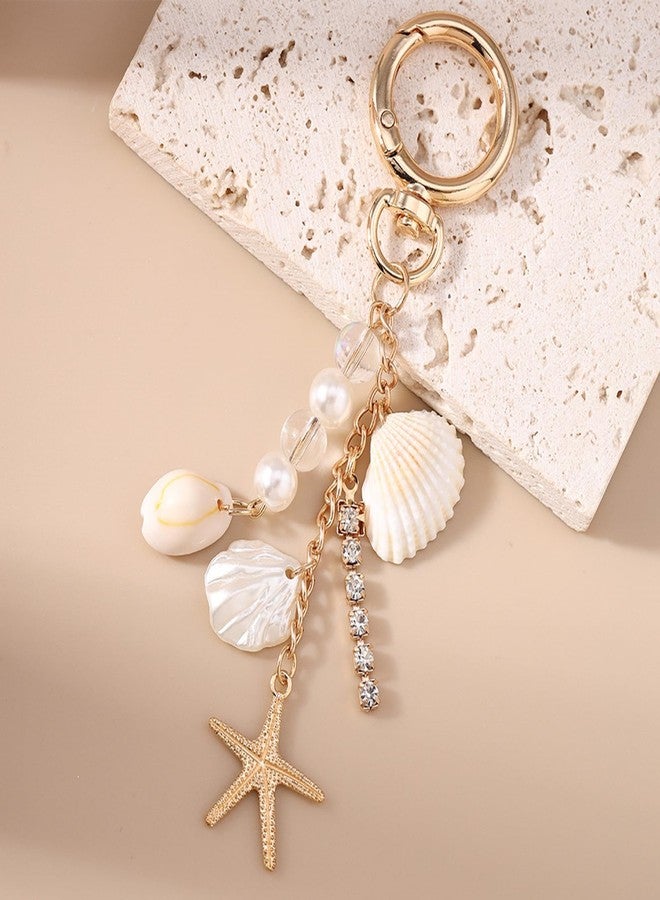 Pmeixcy Beach Keychain, Cute Starfish Pearl Seashell Bag Charms for Women, Gold Bag Charm Keychain for Tote Bags, Car Keyring, Purse Accessories, 10x5cm Multi-Color Gift Keychain Charms - Image 5