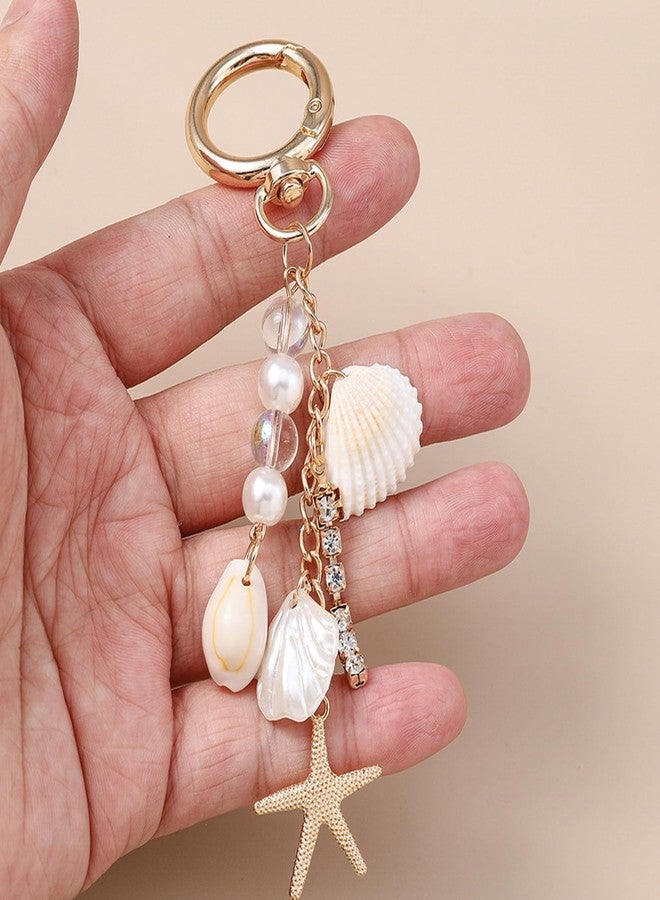 Pmeixcy Beach Keychain, Cute Starfish Pearl Seashell Bag Charms for Women, Gold Bag Charm Keychain for Tote Bags, Car Keyring, Purse Accessories, 10x5cm Multi-Color Gift Keychain Charms - Image 4