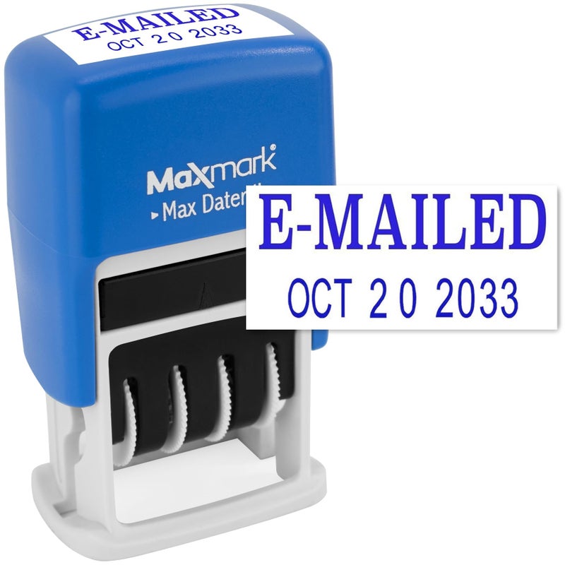 MaxMark Self-Inking Rubber Date Office Stamp with E-MAILED Phrase & Date - Blue Ink (Max Dater II), 12-Year Band - Image 1