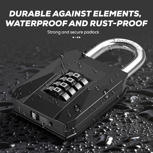 MIORAH Combination Disc Padlock – Heavy Duty Keyless Number Lock with 4-Digit Code Zinc Shackle | Anti-Cut Security Lock for Gate, Garage, Locker, Outdoor Use (Black) - Image 4
