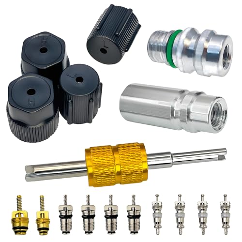 VOTNMIC Air Conditioning Valve Core Kit | Cap & Valve AC R12 R134a Teflon Seal Refrigeration A/C Air Conditioning Service Valve Car & HVAC AC Charging Port Seal Caps Kit (A/C Service Port Cap & Valve Kits) - Image 1