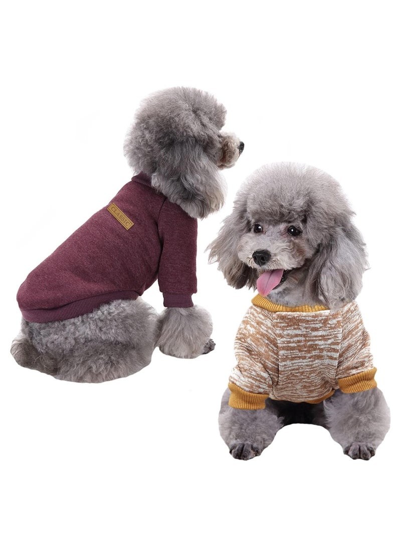 KASTWAVE Pet Dog Sweater, 2 Pack Pet Dog Classic Knitwear Sweater Soft Thickening Warm Pup Dogs Shirt Winter Puppy Sweate, Doggie Sweatshirt (Brown+Khaki, X-Small) - Image 2