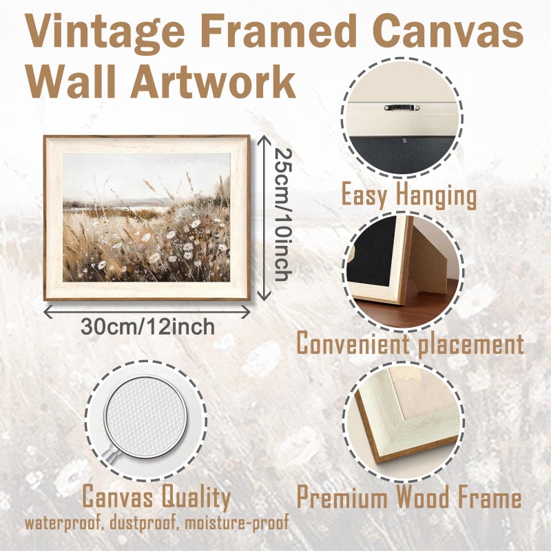 ASTRDECOR Framed Vintage Wall Art Home Decor, Farmhouse Decor Wall Art Autumn Country Wildflower Field Nature Canvas Art Wall Decor Living Room, Vintage Oil Painting Botanical Art Prints Decor-10''x12'' - Image 2
