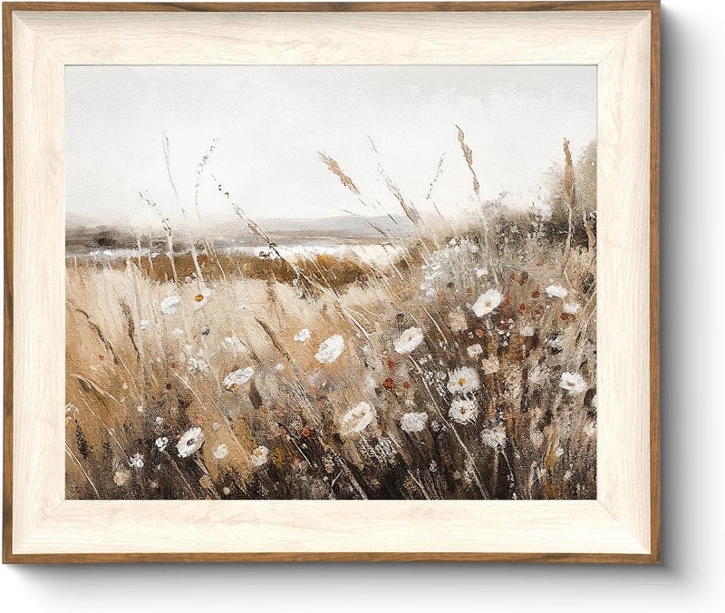 ASTRDECOR Framed Vintage Wall Art Home Decor, Farmhouse Decor Wall Art Autumn Country Wildflower Field Nature Canvas Art Wall Decor Living Room, Vintage Oil Painting Botanical Art Prints Decor-10''x12'' - Image 1