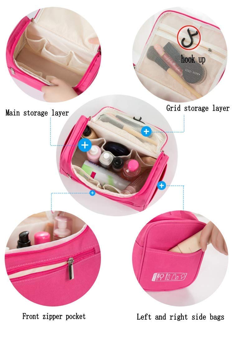 Minnesota Nylon Multifunctional Makeup Bag, Makeup Organiser Cosmetic Pouch, Handy Travel Toiletry Pouch, Makeup Storage Bag Case Household Grooming Kit for Women (Pink) - Image 5