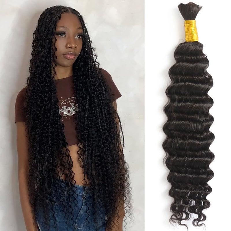 Y WIGS YWIGS Boho Human Hair for Braiding Human Deep Wave Braiding Hair 100G No Weft Virgin Human Braiding Hair Bundles NC 20inch - Image 2