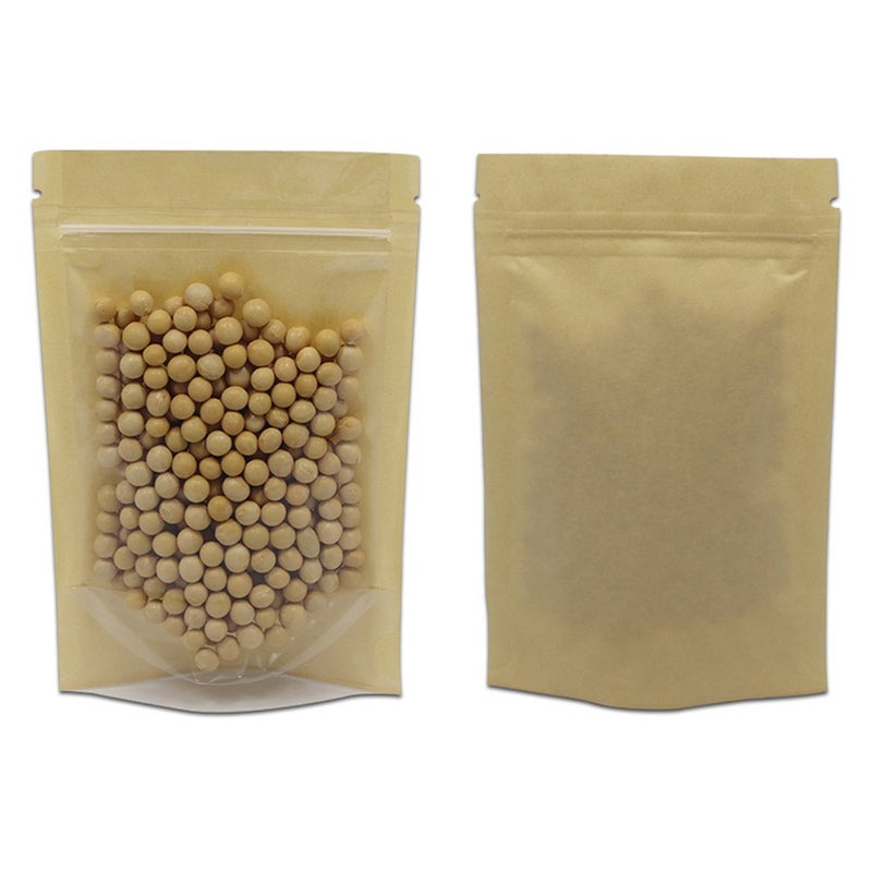 FERENLI 50 Pcs 7.9x11.8 inch Clear Front Brown Kraft Paper for Zip Plastic Package Lock Bag Doypack Stand Up Pouch Zipper Lock Reclosable Pouch Nuts Coffee Food Storage Packaging Pack - Image 1