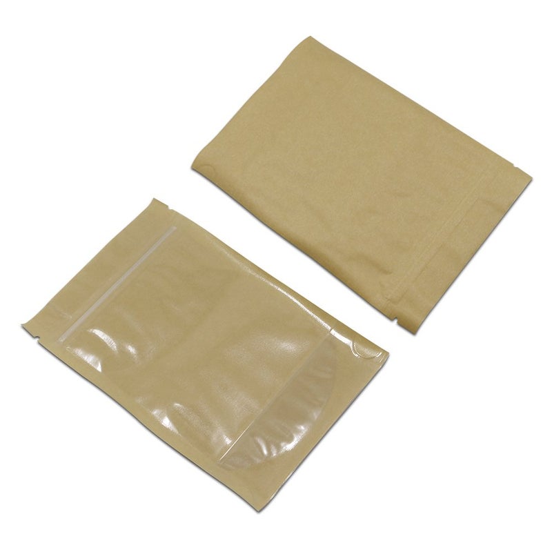 FERENLI 50 Pcs 7.9x11.8 inch Clear Front Brown Kraft Paper for Zip Plastic Package Lock Bag Doypack Stand Up Pouch Zipper Lock Reclosable Pouch Nuts Coffee Food Storage Packaging Pack - Image 5