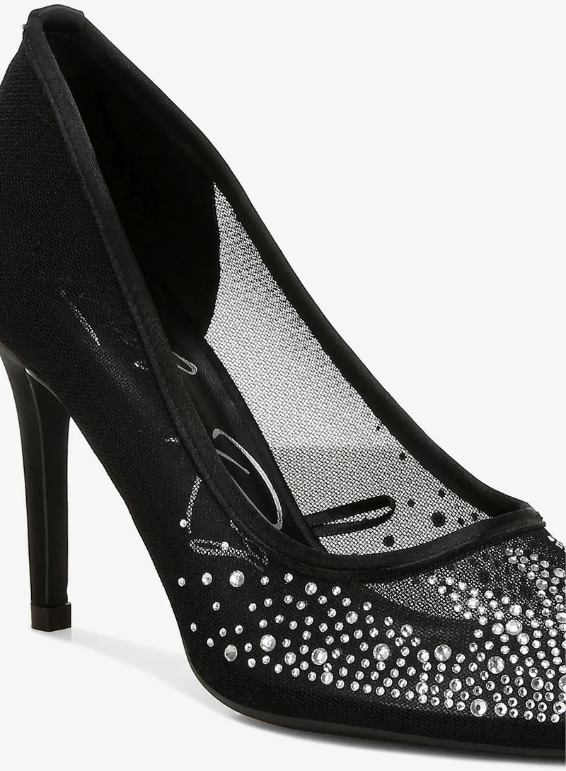 London Rag Black Mesh Rhinestone Stiletto Pump in Black for Women | Best Price UAE