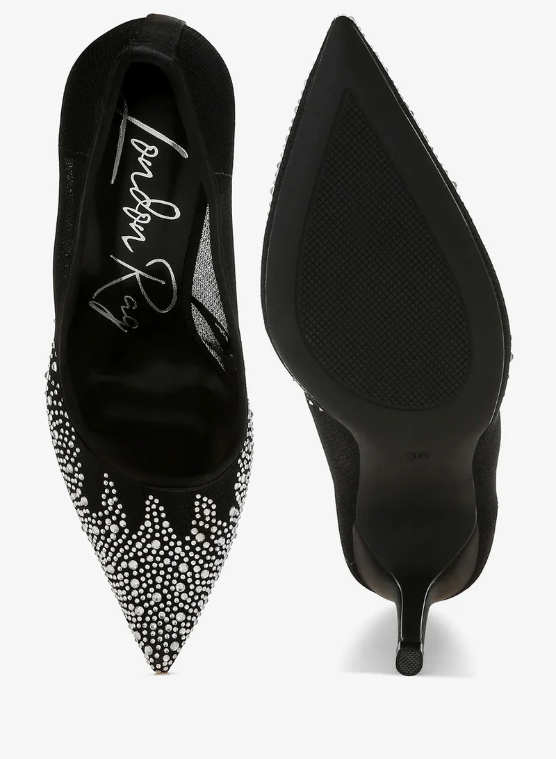 London Rag Black Mesh Rhinestone Stiletto Pump in Black for Women | Best Price UAE