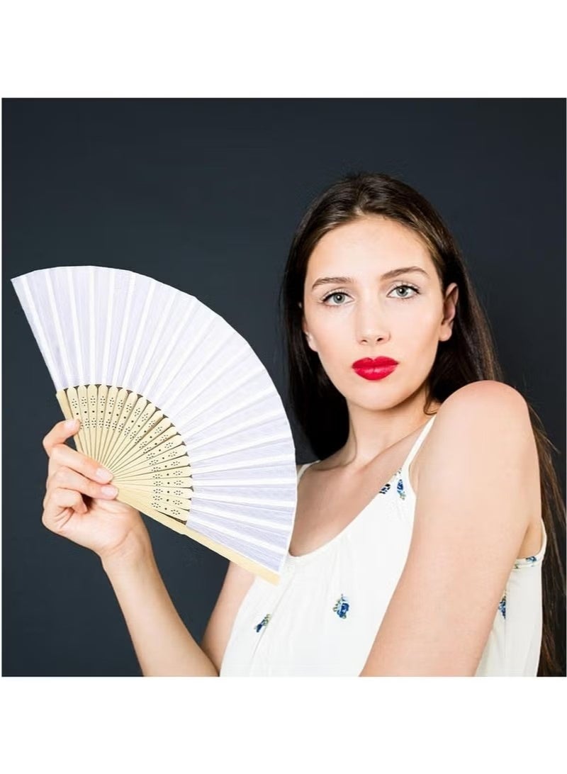 2Pcs Folding Fans, White Folding Fans, Foldable Bamboo Fans, Hand Fan for Women, Silk Fabric Handheld Folded Fan, Chinese Fan for DIY Decoration, Wedding, Dancing Party, Summer - Image 5