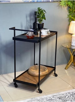 alimforyou Two-story black and brown wood serving tray with wheels, size 85*80*40 cm  - Image 2