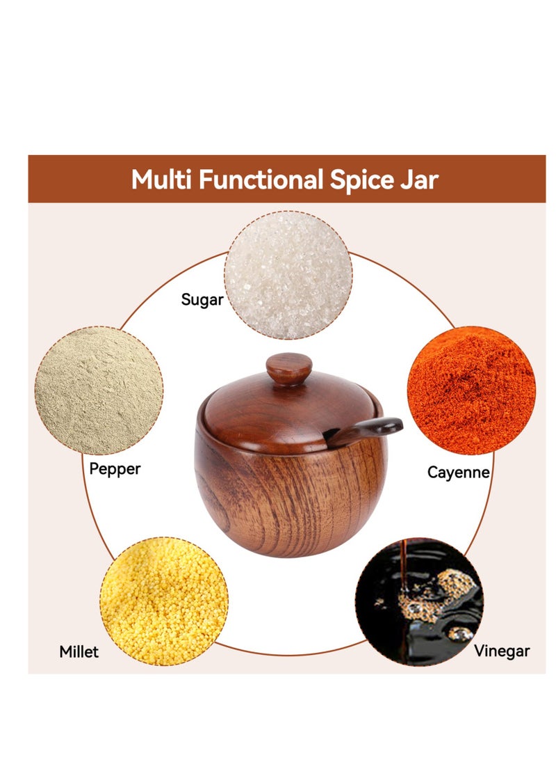 Excefore 2 Sets Sugar Bowl with Lid and Spoon, Wooden Condiment Jar Spice Container, Sugar Container, Condiment Canisters, Seasoning Box, Salt Container for Kitchen - Image 4