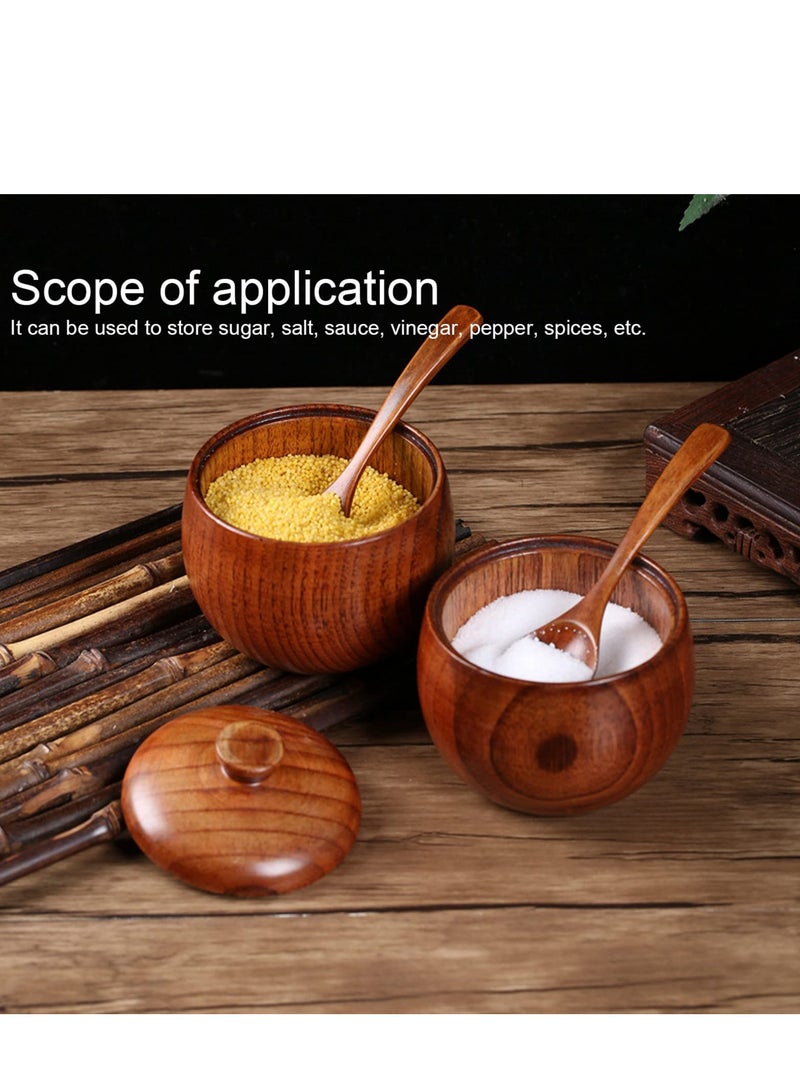 Excefore 2 Sets Sugar Bowl with Lid and Spoon, Wooden Condiment Jar Spice Container, Sugar Container, Condiment Canisters, Seasoning Box, Salt Container for Kitchen - Image 3