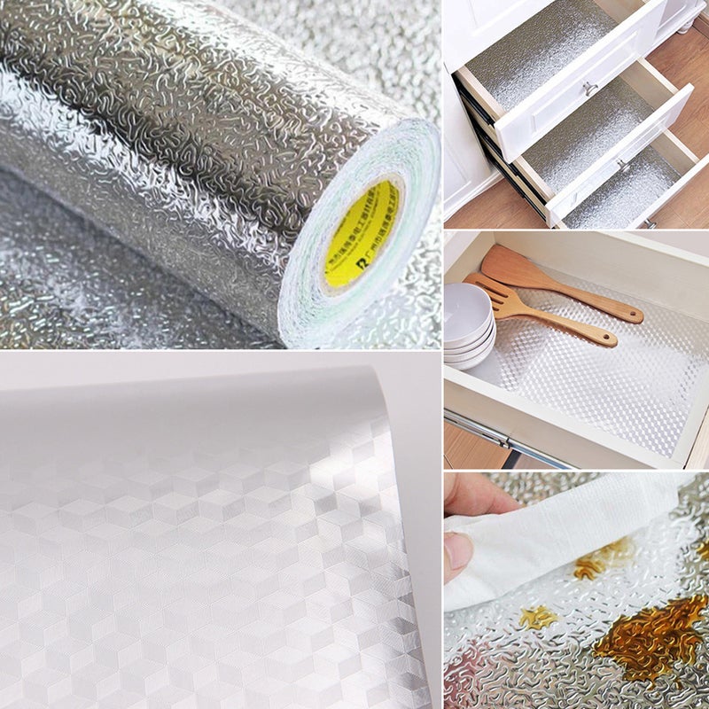 Kitchen Aluminum Foil Multifunction Waterproof Oilproof Self-Adhesive Rolled Wardrobe DIY Cabinet Dining Paper Pads Mats - Image 3