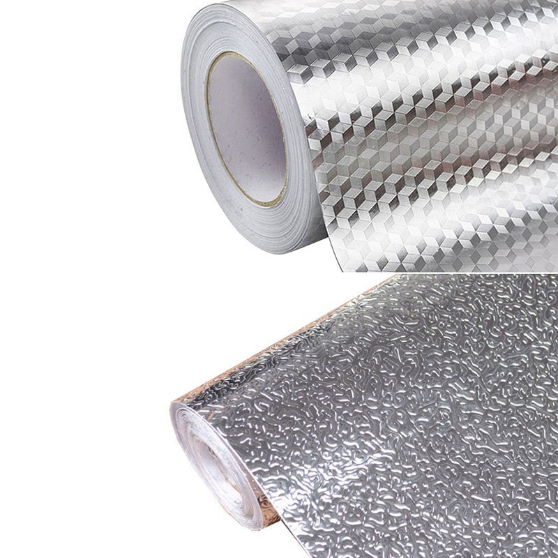 Kitchen Aluminum Foil Multifunction Waterproof Oilproof Self-Adhesive Rolled Wardrobe DIY Cabinet Dining Paper Pads Mats - Image 1