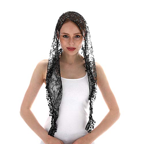 LMVERNA Cathedral Wedding Veil Mantilla Catholic Veil Head Covering Latin Mass (Black) - Image 1