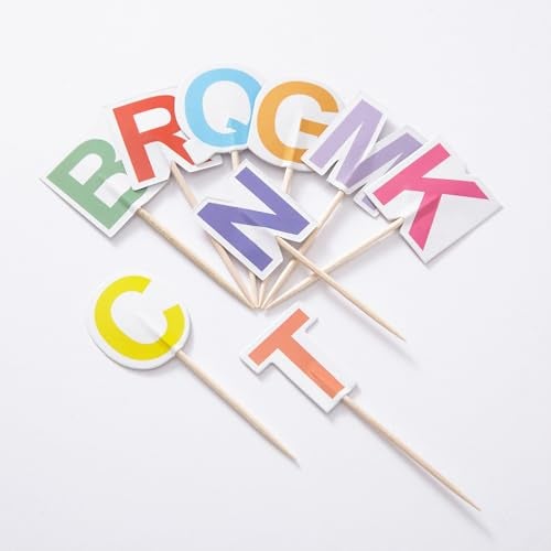 CANTENDO 104 Pcs 26 Letter Alphabet Toothpick Flags Small Mini Stick Cupcake Toppers Color A-Z Party Theme Letters Flags Party Decoration Celebration Cocktail Food Bar Cake Flags - Image 2