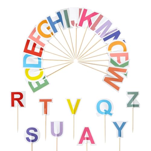 CANTENDO 104 Pcs 26 Letter Alphabet Toothpick Flags Small Mini Stick Cupcake Toppers Color A-Z Party Theme Letters Flags Party Decoration Celebration Cocktail Food Bar Cake Flags - Image 1