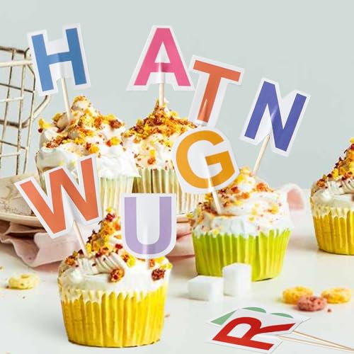 CANTENDO 104 Pcs 26 Letter Alphabet Toothpick Flags Small Mini Stick Cupcake Toppers Color A-Z Party Theme Letters Flags Party Decoration Celebration Cocktail Food Bar Cake Flags - Image 3