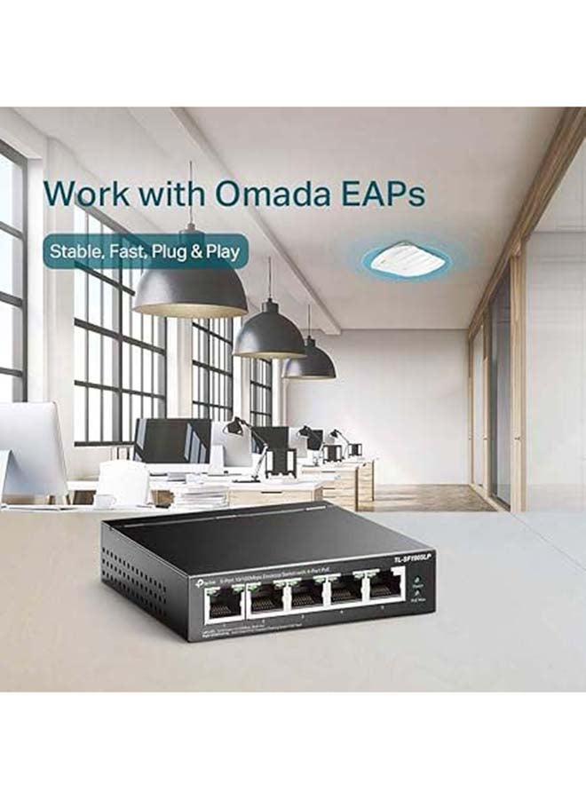 تي بي لينك مفتاح TP-Link PoE 5-Port 100 Mbps، 4 منافذ PoE تصل إلى 15.4 واط لكل منفذ PoE و 41 واط لجميع منافذ PoE، هيكل معدني، توصيل وتشغيل، مثالي لمراقبة IP ونقطة الوصول (TL-SF1005LP) - Image 4