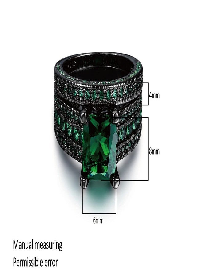 Double Fair Fashion jewelry Black Gold Plated Green Or Blue CZ Eternity Band Ring Set For Her And Him (Black Gold-Green, 10) - Image 4