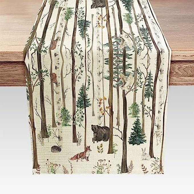 Rustic Forest Table Runner, Rustic Lodge Forest Cabin Country Hunting Woodland, Kitchen Dining Table Runners for Indoor Outdoor Home Party Holiday Decor 13X72Inch
