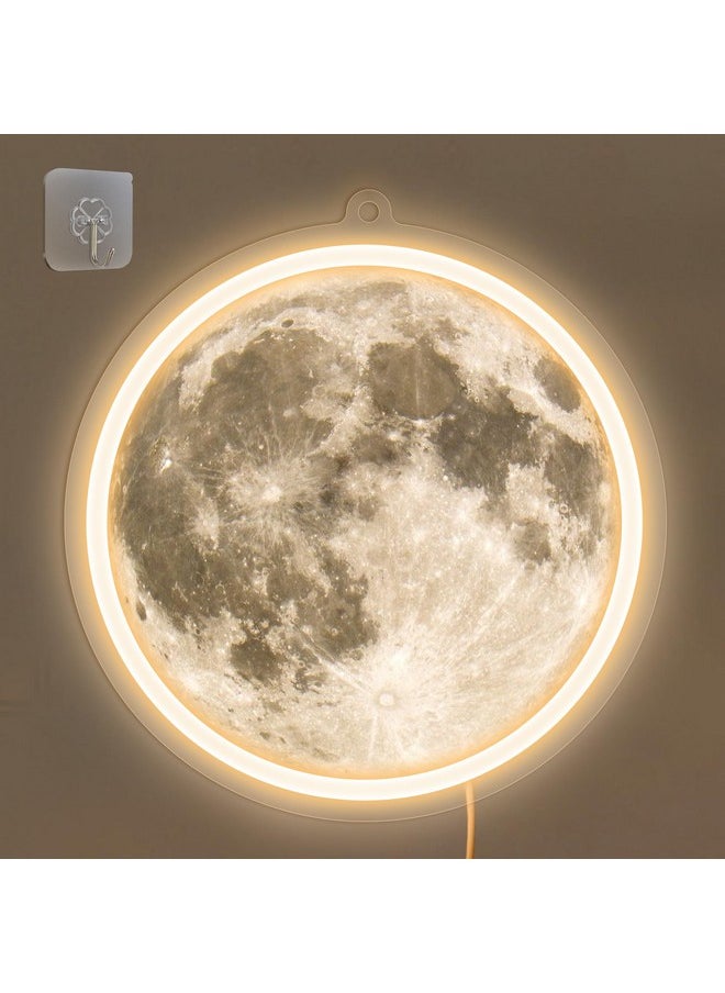 انيوين لافتات نيون من Anywin Moon لتزيين الحائط، لافتات نيون قابلة للتعتيم على شكل قمر، لافتات LED على شكل قمر، أضواء نيون فنية لغرفة المعيشة، غرفة النوم، غرفة الألعاب، ديكور الفندق، هدايا عيد ميلاد رائعة للأصدقاء، الشريك  - Image 1