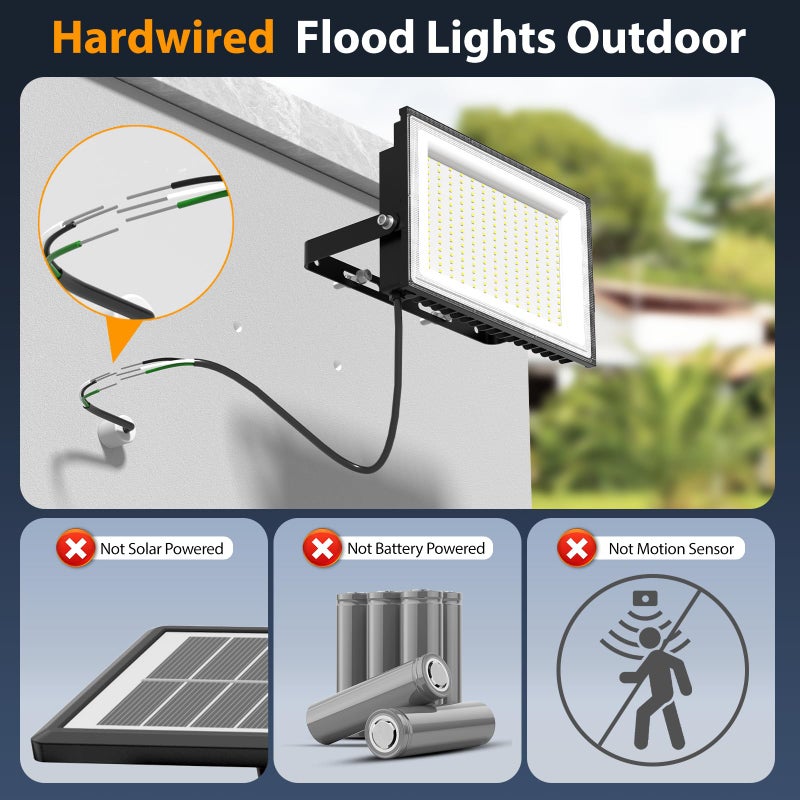Onforu 200W LED Flood Lights Outdoor, 18000LM Bright Security Light, IP66 Waterproof Outdoor LED Lights, 6500K Daylight White Floodlight for Garage, Yard, Garden, Stadium, Playground, Arena(2 Pack) - Image 2