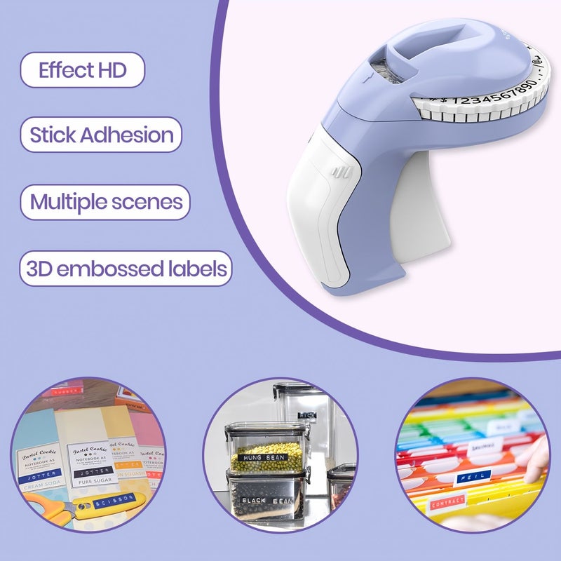 3D Embossed Label Printer Ink Free Handheld Printer Purple With 1 Label Maker Tape for Office Home Storage and DIY Handmade - Image 2