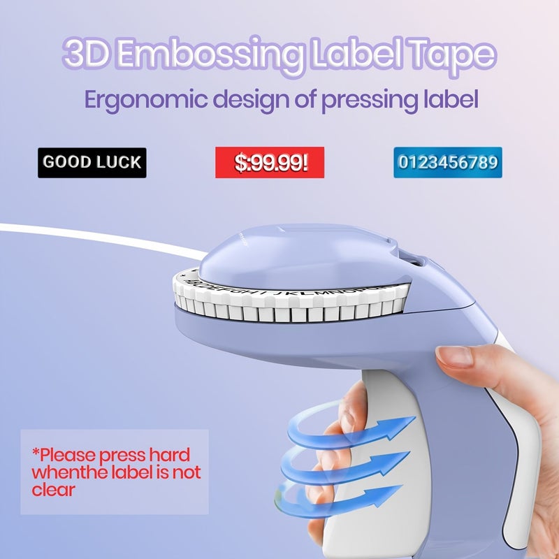 3D Embossed Label Printer Ink Free Handheld Printer Purple With 1 Label Maker Tape for Office Home Storage and DIY Handmade - Image 5