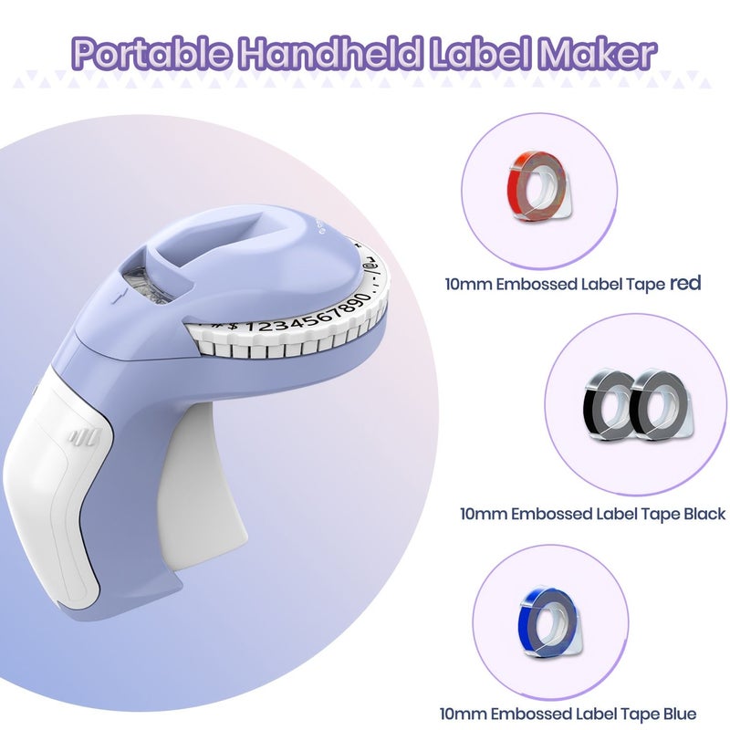 3D Embossed Label Printer Ink Free Handheld Printer Purple With 1 Label Maker Tape for Office Home Storage and DIY Handmade - Image 3