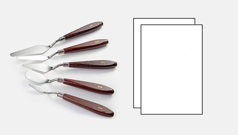 Craftacious Metal Palette Knifes with Handle for Painting Mixing Oil Paint with Canvas Board (2 Canvas Board 10 Inch X 12 Inch with 5 Palette Knives) - Image 1