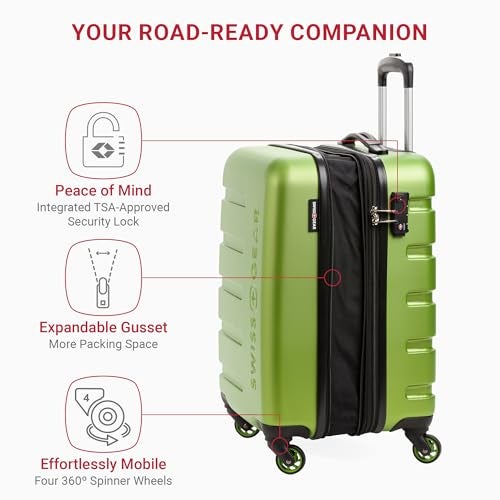 SWISSGEAR حقائب سفر صلبة قابلة للتوسيع من SwissGear 7366 مع عجلات دوارة، قفل TSA، حامل أكواب، أخضر، حقيبة يد 19 بوصة - Image 3