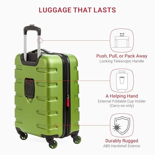 SWISSGEAR حقائب سفر صلبة قابلة للتوسيع من SwissGear 7366 مع عجلات دوارة، قفل TSA، حامل أكواب، أخضر، حقيبة يد 19 بوصة - Image 2