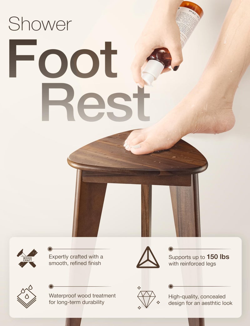 HOLANA 18" Corner Shower Foot Rest - Wooden Showers Stool Seat for Shaving Legs - Small Corner Shower Benches for Inside Shower - Waterproof Bath Step Stools Bench for Bathroom - Image 2