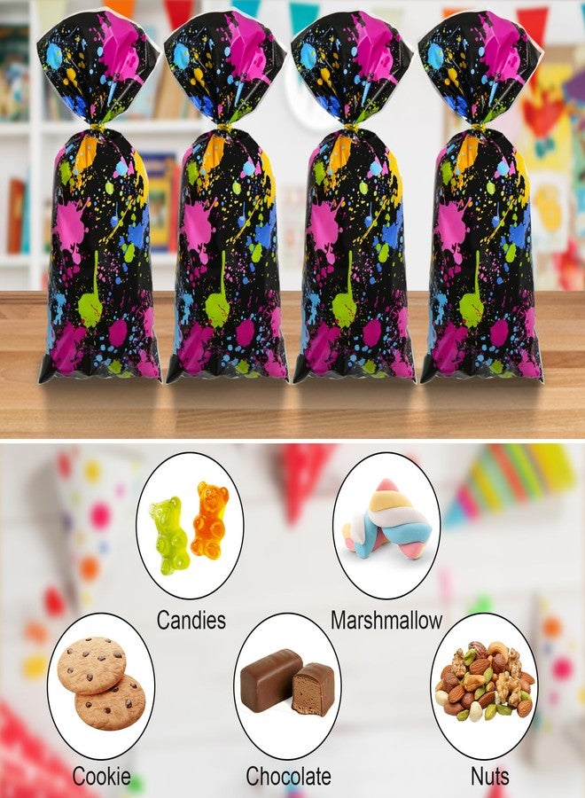 Boerni 100Pcs Neon Party Favor Bags Black Colorful Paint Gift Bags Cellophane Candy Goodie Bags Treat Bags Art Painting School Bag for Paint Themed Glow Party Birthday Baby Showers Weddings Party Supplies - Image 3