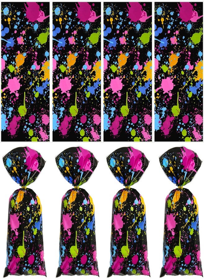 Boerni 100Pcs Neon Party Favor Bags Black Colorful Paint Gift Bags Cellophane Candy Goodie Bags Treat Bags Art Painting School Bag for Paint Themed Glow Party Birthday Baby Showers Weddings Party Supplies - Image 1