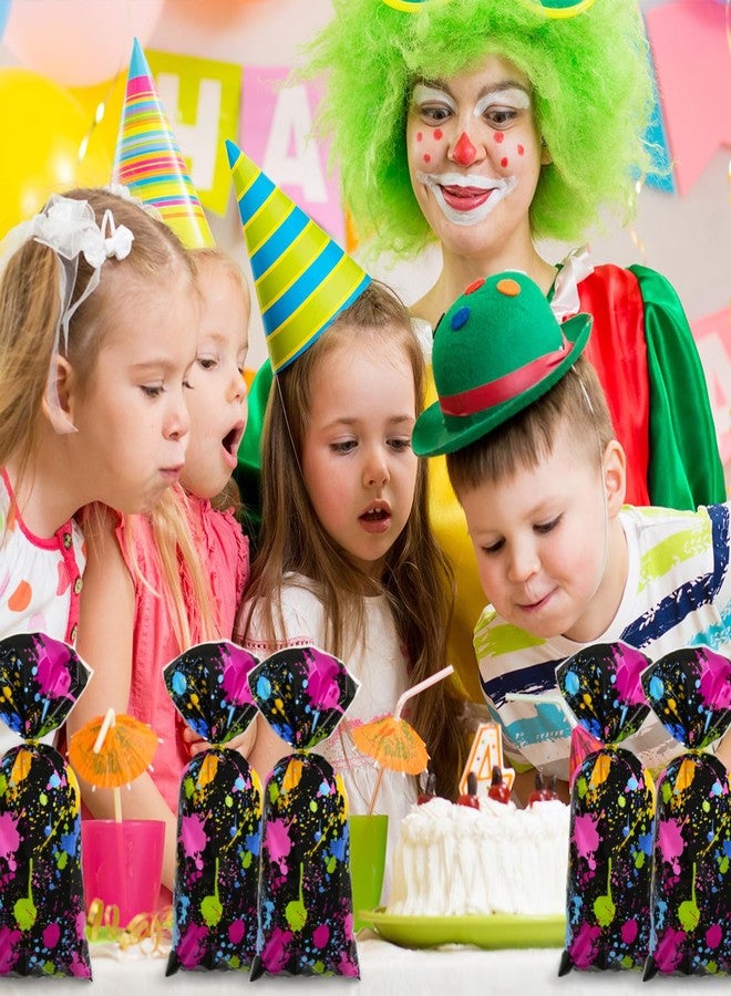 Boerni 100Pcs Neon Party Favor Bags Black Colorful Paint Gift Bags Cellophane Candy Goodie Bags Treat Bags Art Painting School Bag for Paint Themed Glow Party Birthday Baby Showers Weddings Party Supplies - Image 5