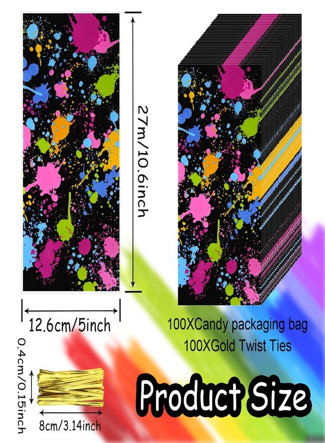 Boerni 100Pcs Neon Party Favor Bags Black Colorful Paint Gift Bags Cellophane Candy Goodie Bags Treat Bags Art Painting School Bag for Paint Themed Glow Party Birthday Baby Showers Weddings Party Supplies - Image 2