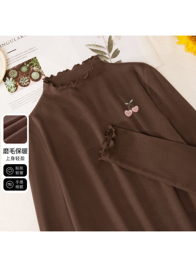Flying in the snow Semi-high Neck Inner Layer Base Shirt Women's Autumn And Winter New Sweet Wood Ear Lace Slim Versatile Warm Top Ladies - Image 2