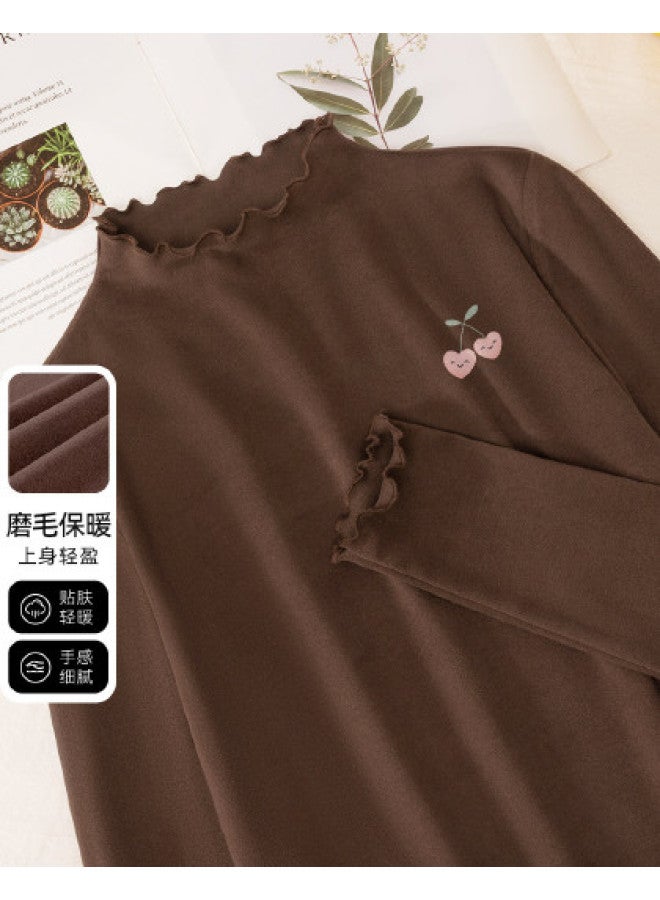 Flying in the snow Semi-high Neck Inner Layer Base Shirt Women's Autumn And Winter New Sweet Wood Ear Lace Slim Versatile Warm Top Ladies - Image 1