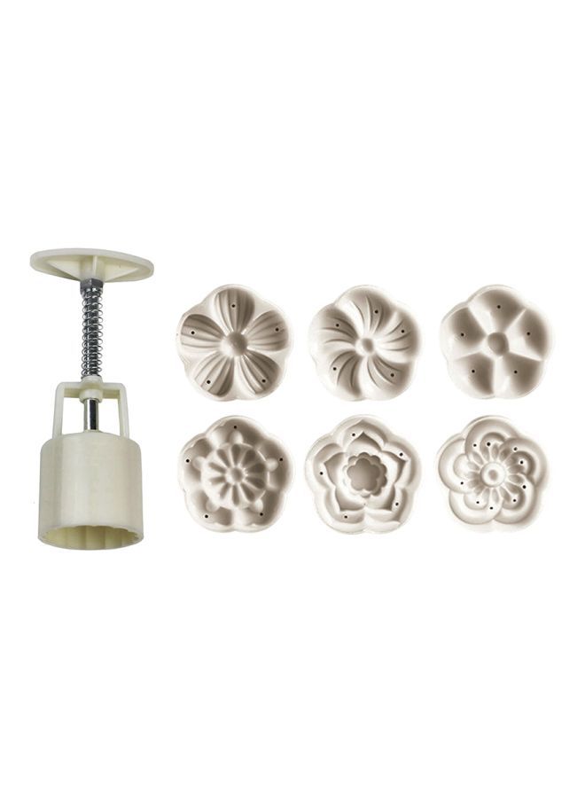 NIBEMINENT Flower Shaped Mooncake Molds With Hand Presser Set White - Image 1