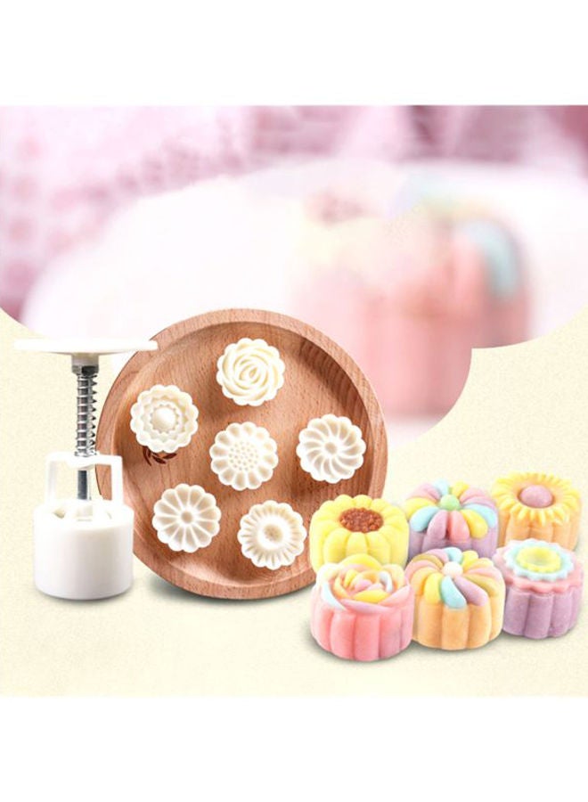 NIBEMINENT Flower Shaped Mooncake Molds With Hand Presser Set White - Image 2
