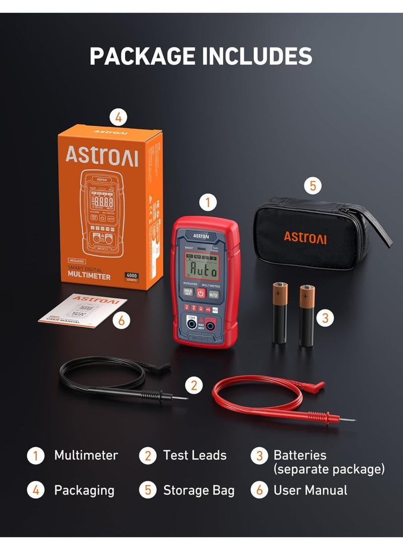 AstroAI Multimeter Tester 4000 Counts, Smart Measuring Mode, Auto-Ranging Digital Volt Meter, Fast Accurately Measures AC/DC Voltage, Resistance, Continuity, Supports a Non-Contact Voltage Function - Image 4