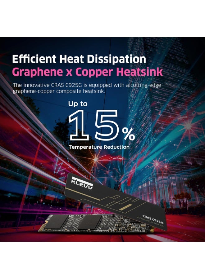 KLEVV CRAS C925G 1TB M.2 2280 NVMe PCIe Gen4x4 Laptop & Desktop Internal SSD Heatsink Included, up to 7400MB/s - Image 3