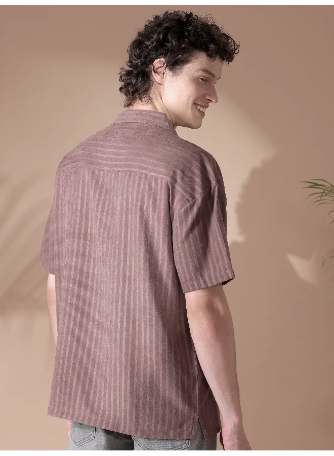 Beyoung Mauve Half-Sleeves Shirt for Men